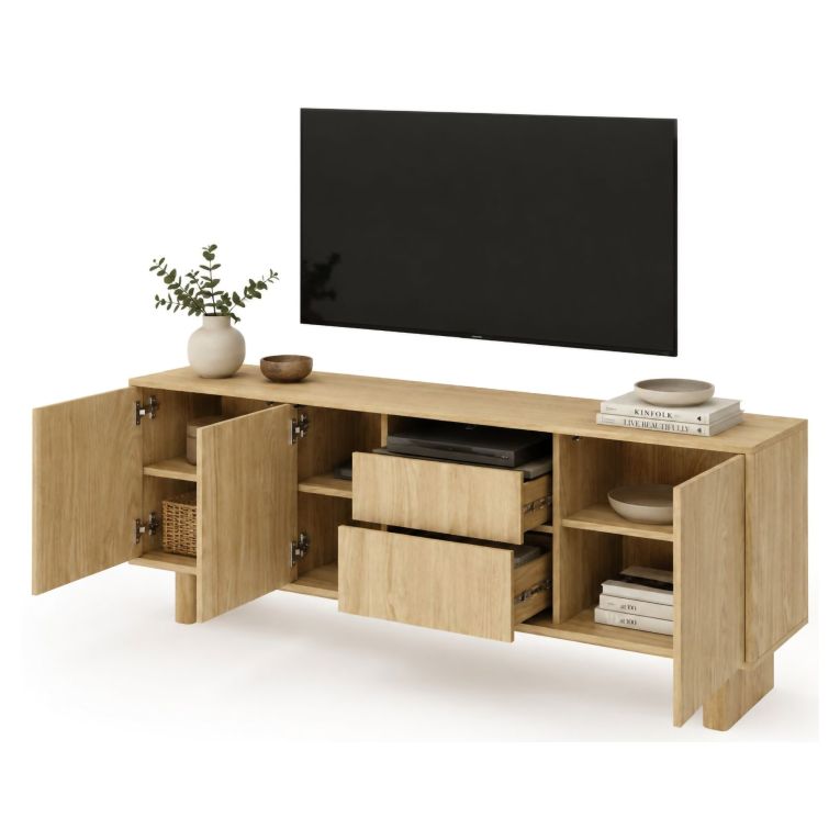 Mobile Porta tv Marrone Rovere 2 Cassetti un Ripiano 183x38x62h cm, 3 Ante - Kamani