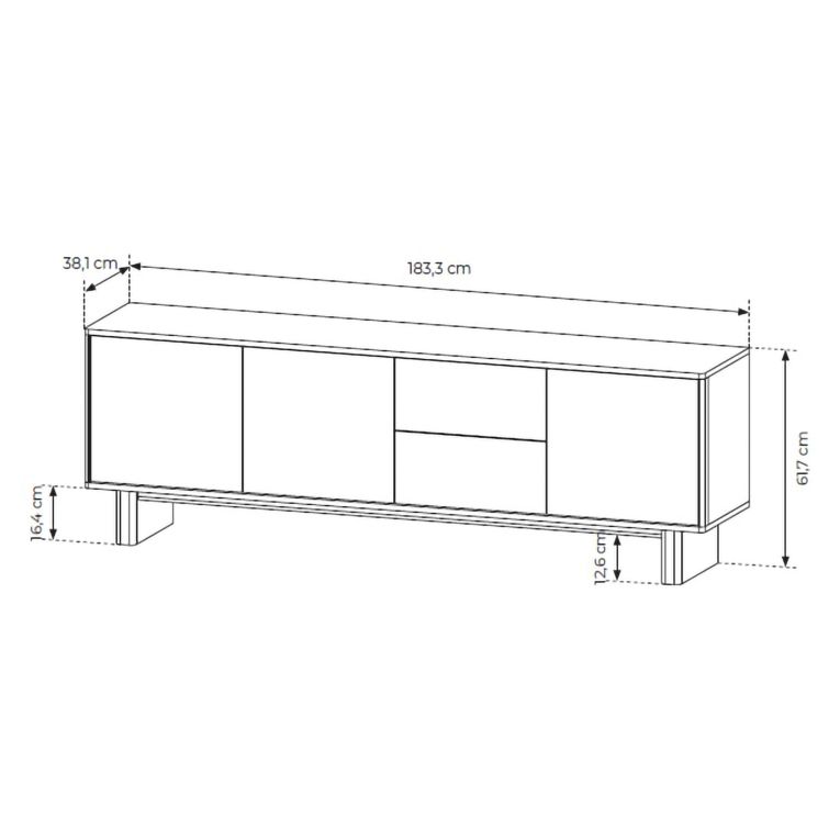 Mobile Porta tv Marrone Rovere 2 Cassetti un Ripiano 183x38x62h cm, 3 Ante - Kamani