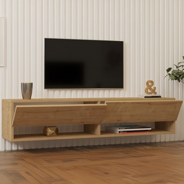 Mobile Porta tv Marrone Rovere 2 Ripiani 2 Ante 141x30x31h cm, 4 Vani - Olmi