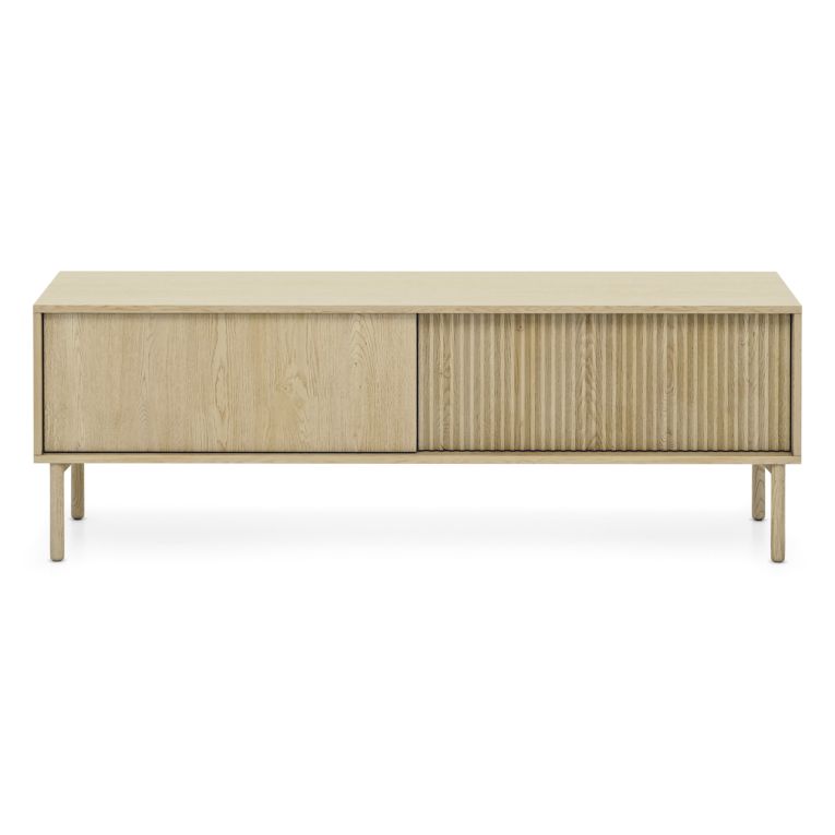 Mobile Porta tv Marrone Rovere 2 Ripiani 2 Ante 154x40x52h cm, Ante Effetto Rigato - Kami