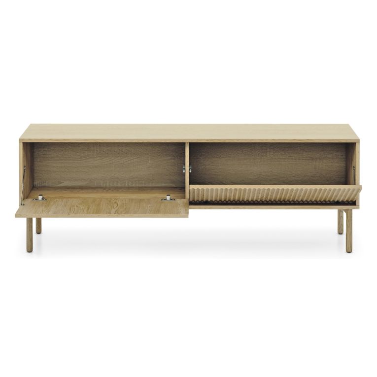 Mobile Porta tv Marrone Rovere 2 Ripiani 2 Ante 154x40x52h cm, Ante Effetto Rigato - Kami