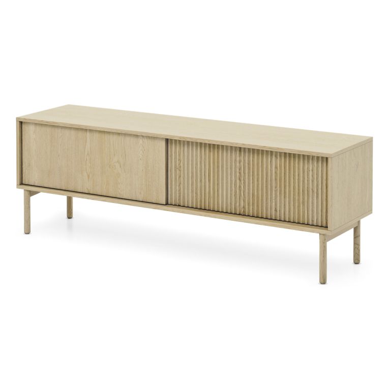 Mobile Porta tv Marrone Rovere 2 Ripiani 2 Ante 154x40x52h cm, Ante Effetto Rigato - Kami