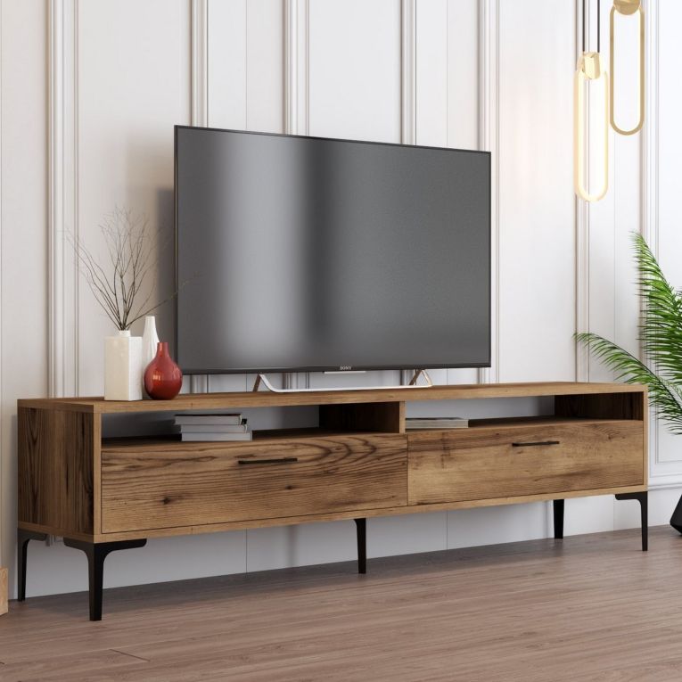 Mobile Porta tv Marrone Rovere 2 Ripiani 2 Ante 180x47x35h cm, 4 Vani - Cantoira