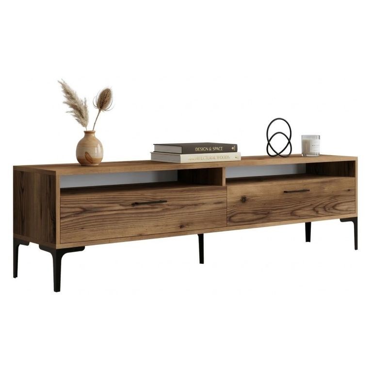 Mobile Porta tv Marrone Rovere 2 Ripiani 2 Ante 180x47x35h cm, 4 Vani - Cantoira