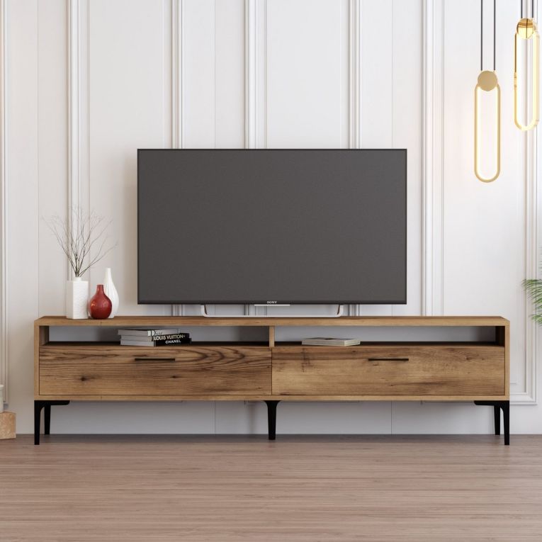 Mobile Porta tv Marrone Rovere 2 Ripiani 2 Ante 180x47x35h cm, 4 Vani - Cantoira