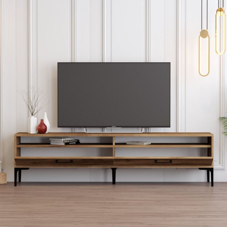 Mobile Porta tv Marrone Rovere 2 Ripiani 2 Ante 180x47x35h cm, 4 Vani - Cantoira