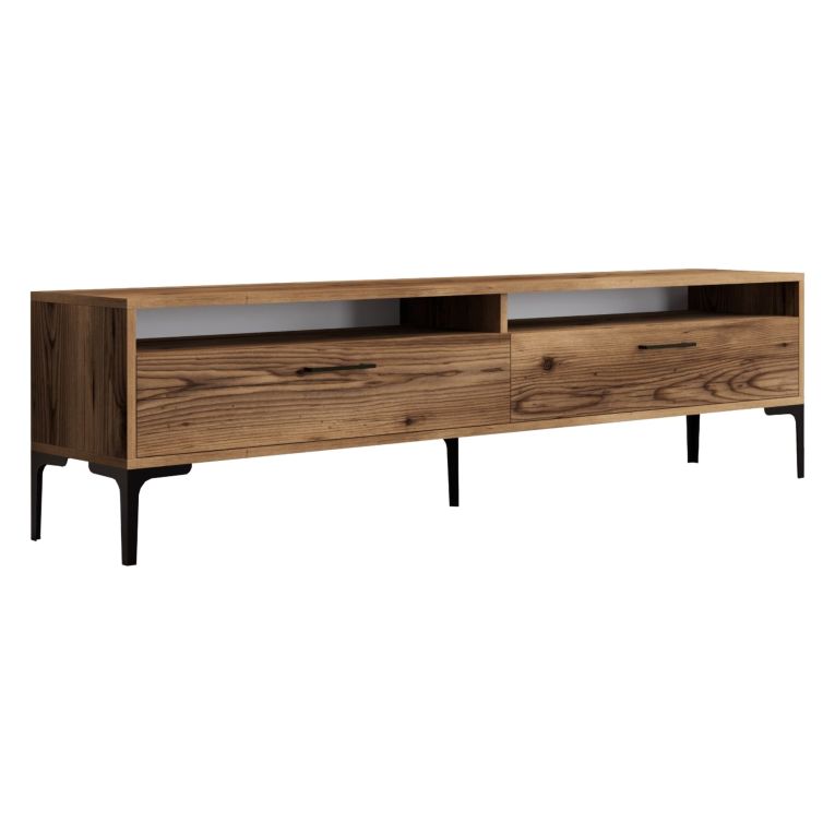 Mobile Porta tv Marrone Rovere 2 Ripiani 2 Ante 180x47x35h cm, 4 Vani - Cantoira