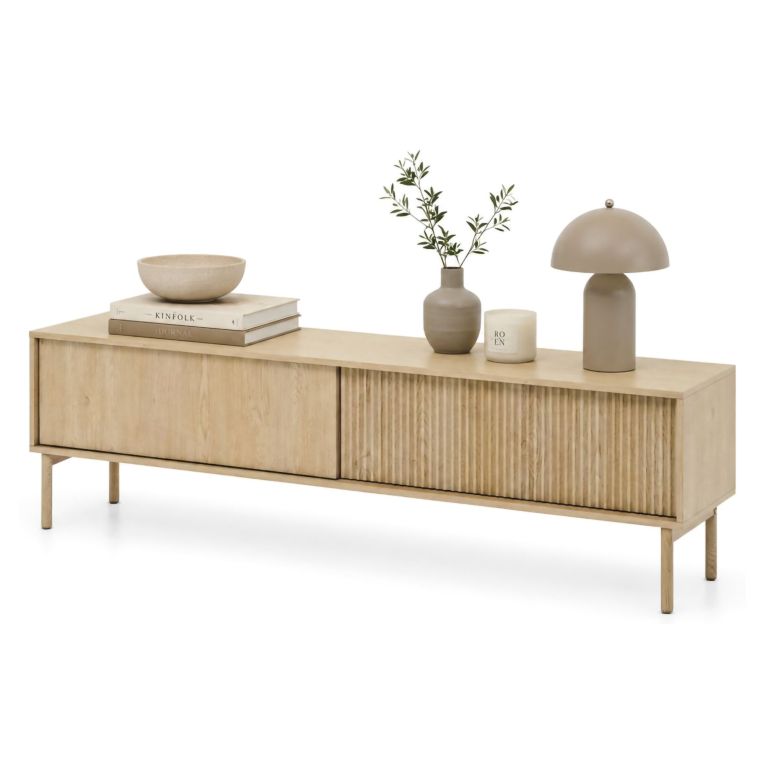 Mobile Porta tv Marrone Rovere 2 Ripiani 2 Ante 187x40x52h cm, Ante Effetto Rigato - Kamikaza