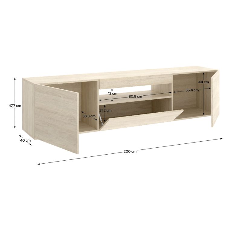 Mobile Porta tv Marrone Rovere 2 Ripiani 3 Ante 42x200x48h cm, 4 Vani - Burley
