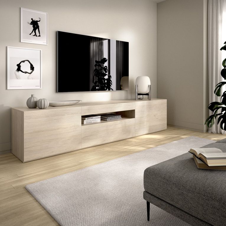 Mobile Porta tv Marrone Rovere 2 Ripiani 3 Ante 42x200x48h cm, 4 Vani - Burley