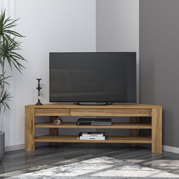 Mobile Porta tv Marrone Rovere 2 Ripiani Angolare 120x30x40h cm, Peso Supportato 40 kg - Venezze