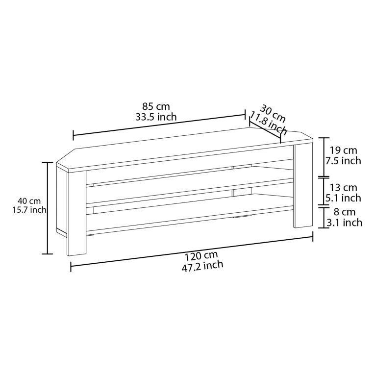 Mobile Porta tv Marrone Rovere 2 Ripiani Angolare 120x30x40h cm, Peso Supportato 40 kg - Venezze