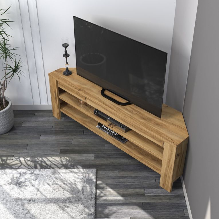 Mobile Porta tv Marrone Rovere 2 Ripiani Angolare 120x30x40h cm, Peso Supportato 40 kg - Venezze