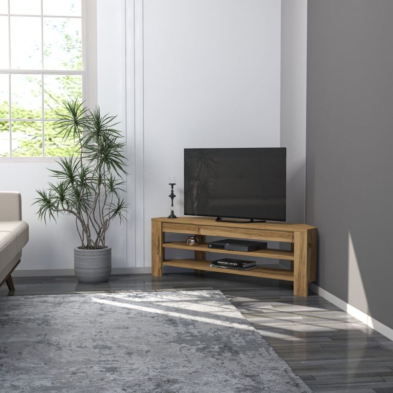 Mobile Porta tv Marrone Rovere 2 Ripiani Angolare 120x30x40h cm, Peso Supportato 40 kg - Venezze