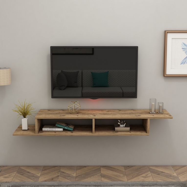Mobile Porta tv Marrone Rovere 2 Vani Peso Supportato 40 kg 120x30x18h cm, Installazione Sospeso - Ivrea