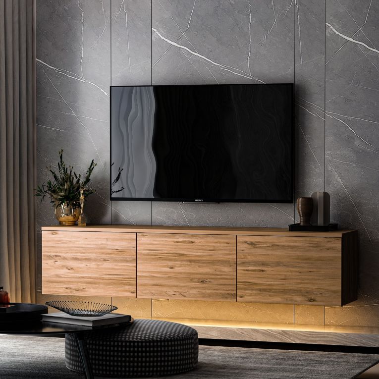 Mobile Porta tv Marrone Rovere 3 Vani 3 Ante 160x32x35h cm, Apertura a Ribalta - Marazzi