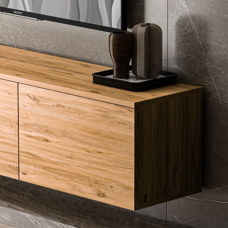 Mobile Porta tv Marrone Rovere 3 Vani 3 Ante 160x32x35h cm, Apertura a Ribalta - Surrigone