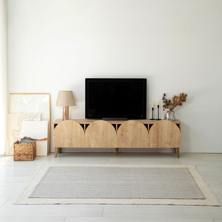 Mobile Porta tv Marrone Rovere 4 Vani 4 Ante 180x35x50h cm, Apertura a Ribalta - Visco