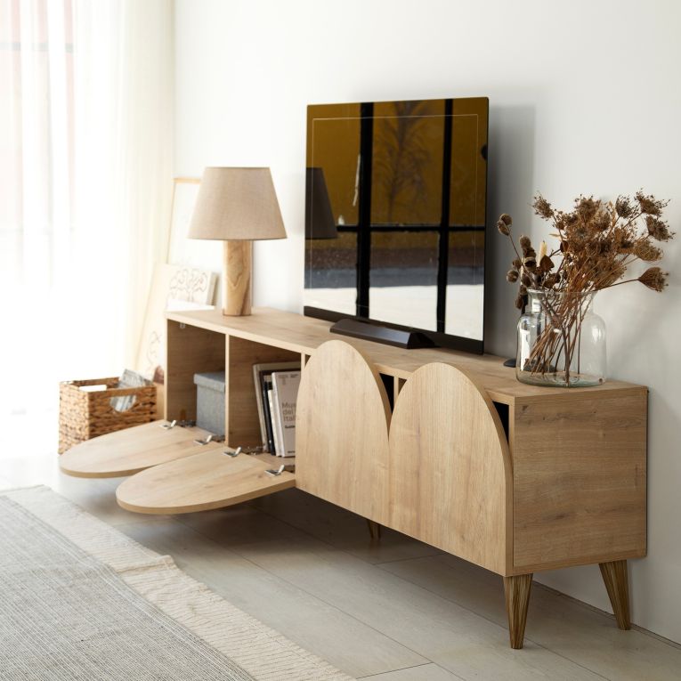 Mobile Porta tv Marrone Rovere 4 Vani 4 Ante 180x35x50h cm, Apertura a Ribalta - Visco