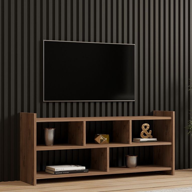 Mobile Porta tv Marrone Rovere 5 Ripiani 5 Vani 118x28x55h cm, Peso Supportato 40 kg - Loreglia