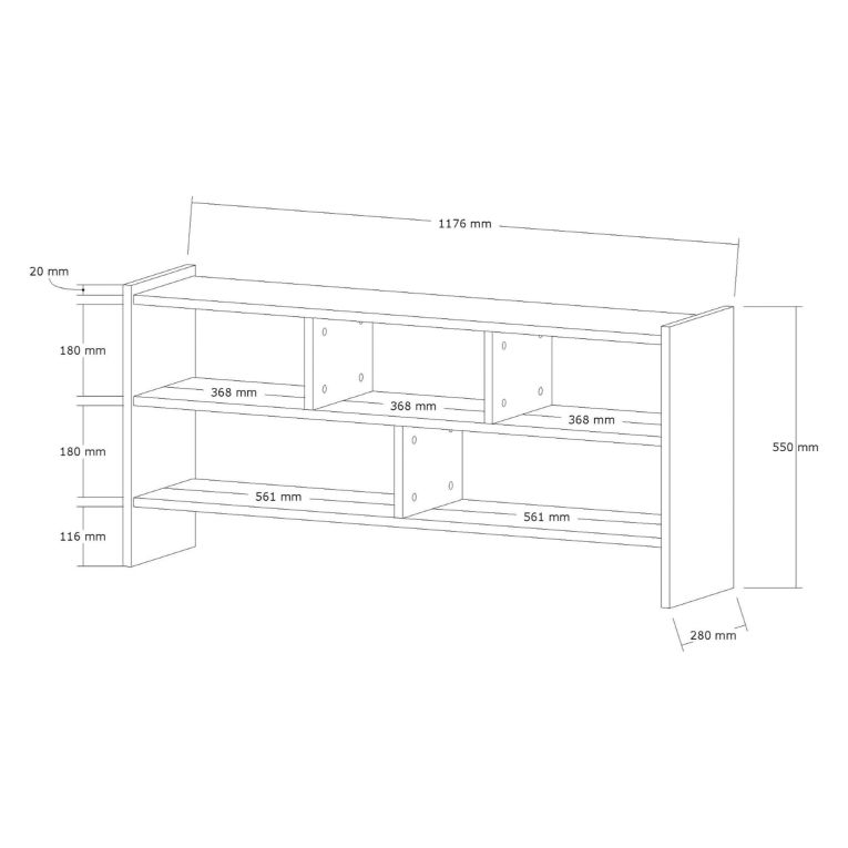 Mobile Porta tv Marrone Rovere 5 Ripiani 5 Vani 118x28x55h cm, Peso Supportato 40 kg - Loreglia