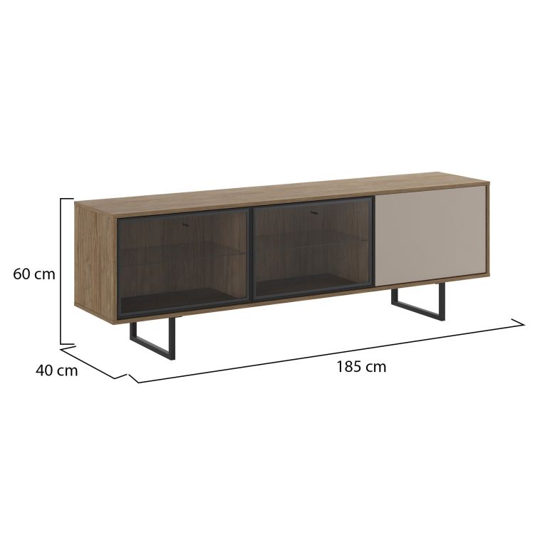Mobile Porta tv Marrone Rovere Beige Cassetti 3 Ripiani 185x40x60h cm, 3 Ante - Serrata