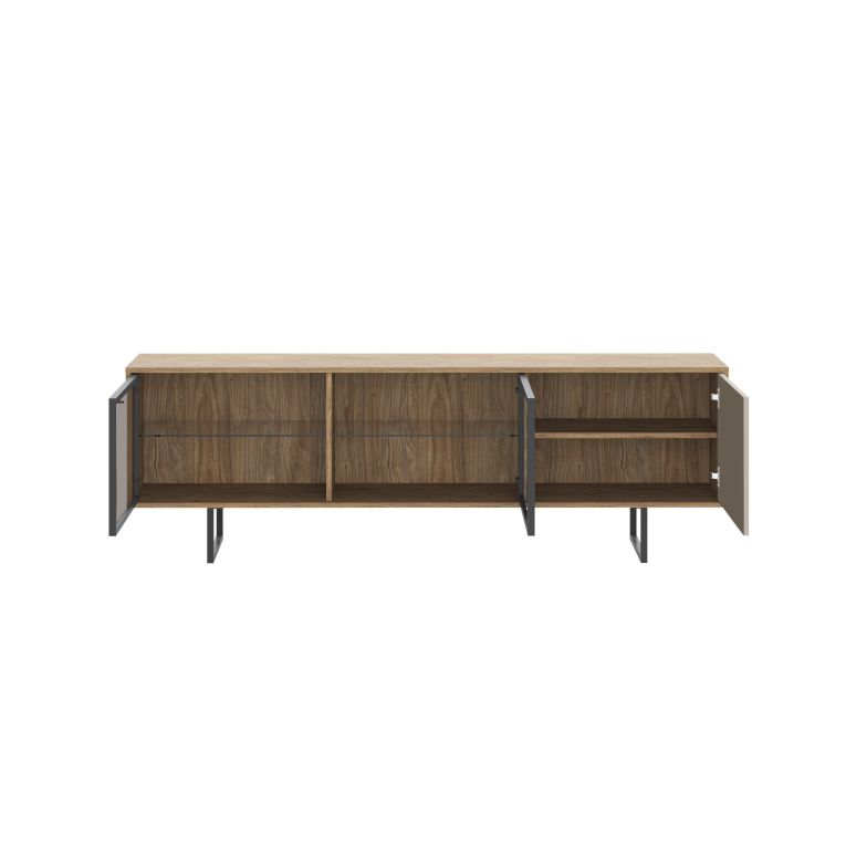 Mobile Porta tv Marrone Rovere Beige Cassetti 3 Ripiani 185x40x60h cm, 3 Ante - Serrata
