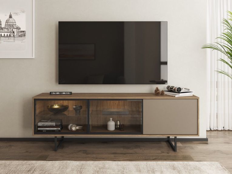 Mobile Porta tv Marrone Rovere Beige Cassetti 3 Ripiani 185x40x60h cm, 3 Ante - Serrata