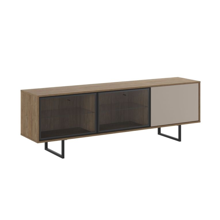 Mobile Porta tv Marrone Rovere Beige Cassetti 3 Ripiani 185x40x60h cm, 3 Ante - Serrata