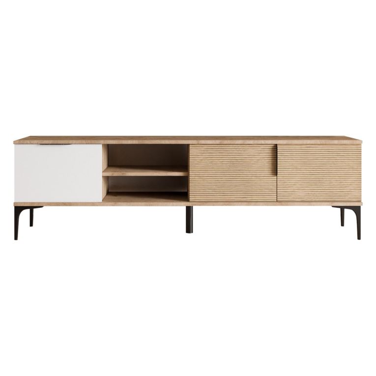 Mobile Porta tv Marrone Rovere Bianco Bianco 2 Ante Apertura a Ribalta 180x33x49h cm, 3 Vani - Imerese