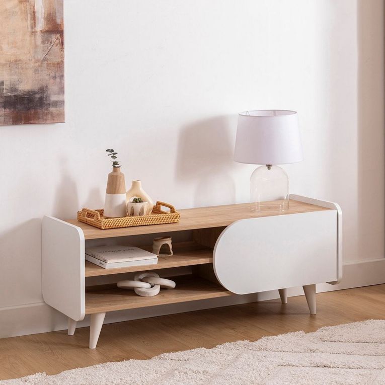 Mobile Porta tv Marrone Rovere Bianco un Ripiano 3 Vani 120x40x45h cm, Un'anta - Pigra