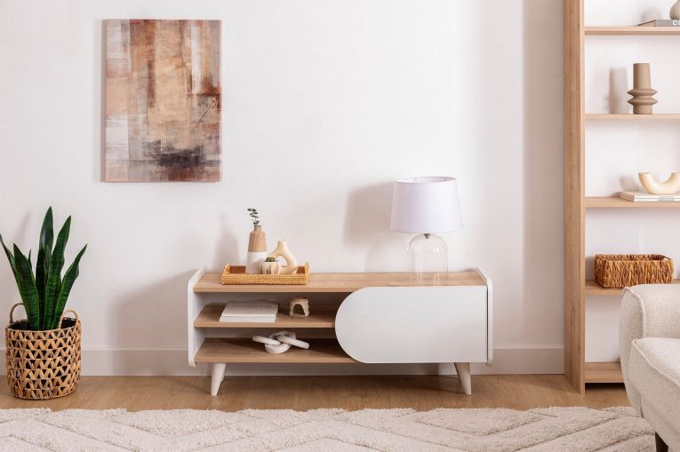 Mobile Porta tv Marrone Rovere Bianco un Ripiano 3 Vani 120x40x45h cm, Un'anta - Pigra