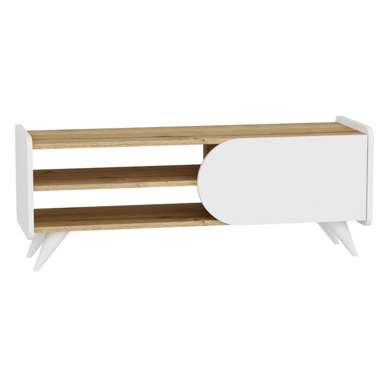 Mobile Porta tv Marrone Rovere Bianco un Ripiano 3 Vani 120x40x45h cm, Un'anta - Pigra