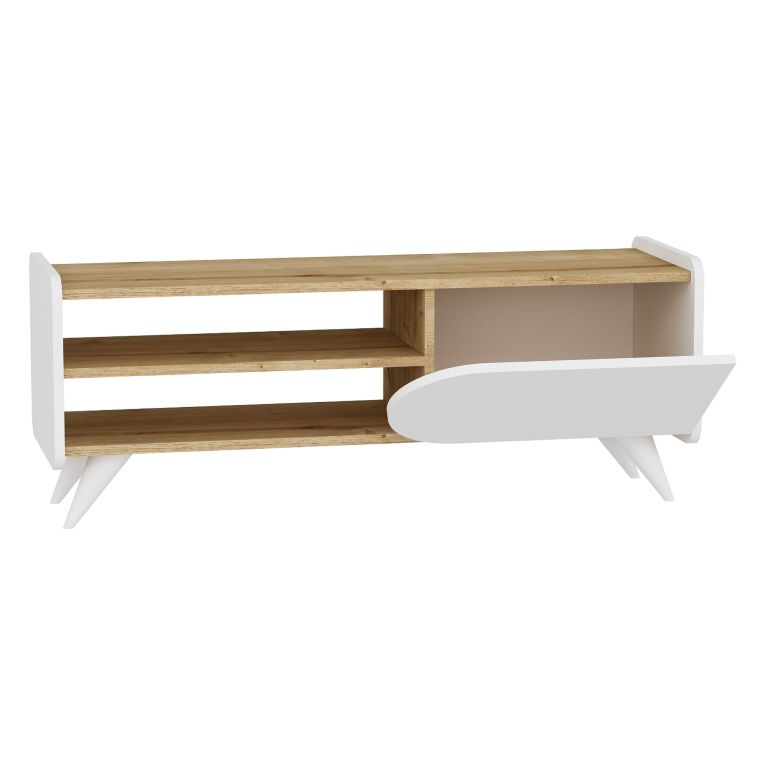 Mobile Porta tv Marrone Rovere Bianco un Ripiano 3 Vani 120x40x45h cm, Un'anta - Pigra