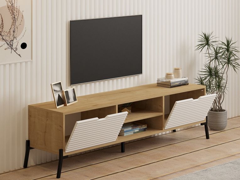 Mobile Porta tv Marrone Rovere Bianco un Ripiano 4 Vani 160x40x41h cm, 2 Ante - Cinaglio