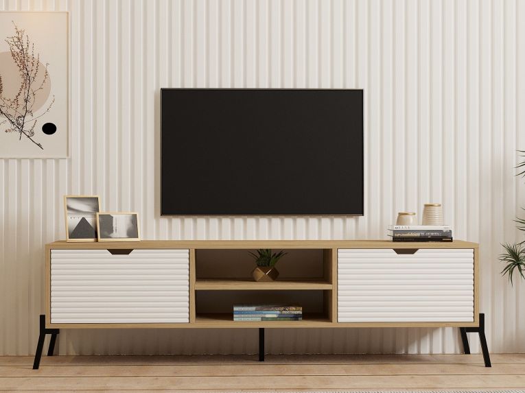 Mobile Porta tv Marrone Rovere Bianco un Ripiano 4 Vani 160x40x41h cm, 2 Ante - Cinaglio