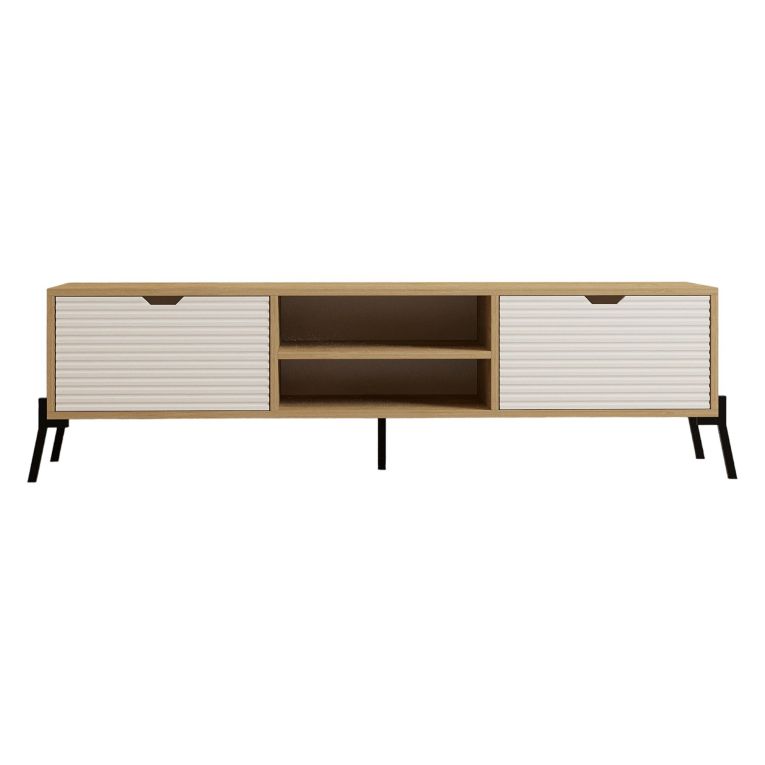 Mobile Porta tv Marrone Rovere Bianco un Ripiano 4 Vani 160x40x41h cm, 2 Ante - Cinaglio