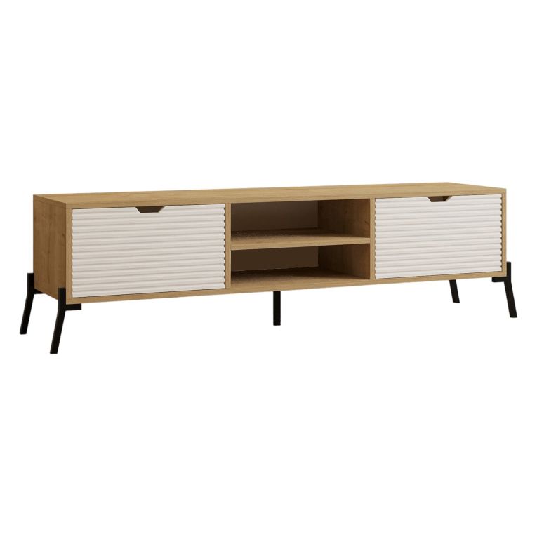 Mobile Porta tv Marrone Rovere Bianco un Ripiano 4 Vani 160x40x41h cm, 2 Ante - Cinaglio