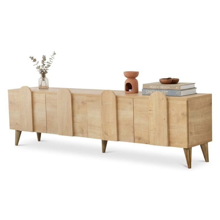Mobile Porta tv Marrone Rovere Chiaro 4 Vani 4 Ante 180x35x50h cm, Apertura a Ribalta - Scodosia