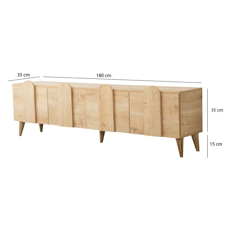 Mobile Porta tv Marrone Rovere Chiaro 4 Vani 4 Ante 180x35x50h cm, Apertura a Ribalta - Scodosia