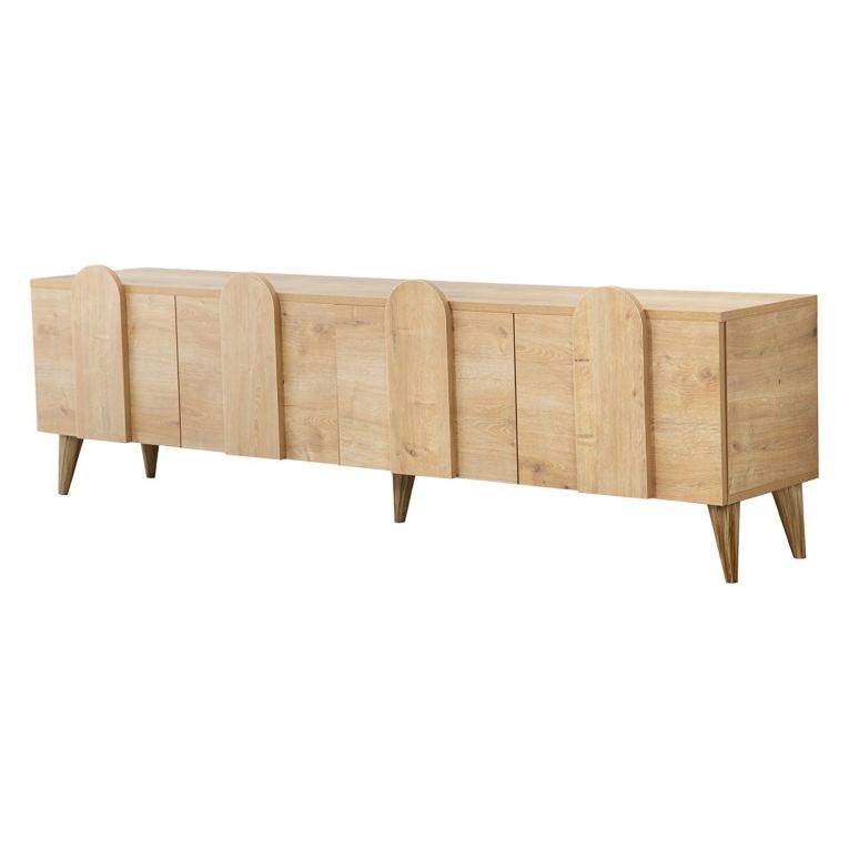 Mobile Porta tv Marrone Rovere Chiaro 4 Vani 4 Ante 180x35x50h cm, Apertura a Ribalta - Scodosia