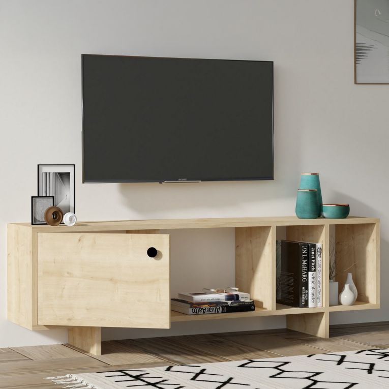 Mobile Porta tv Marrone Rovere Chiaro 4 Vani Un'anta 140x29x45h cm, Apertura Battente - Pralormo