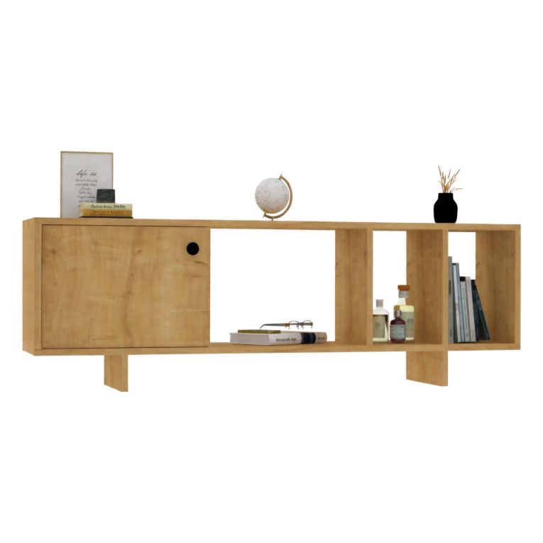 Mobile Porta tv Marrone Rovere Chiaro 4 Vani Un'anta 140x29x45h cm, Apertura Battente - Pralormo