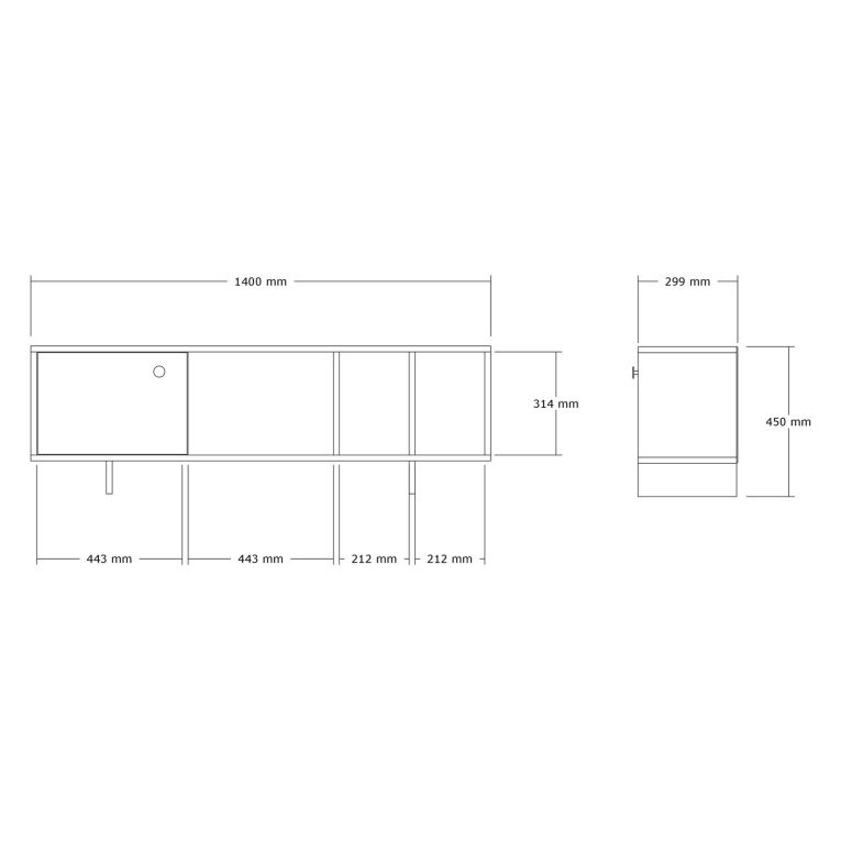 Mobile Porta tv Marrone Rovere Chiaro 4 Vani Un'anta 140x29x45h cm, Apertura Battente - Pralormo