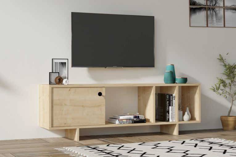 Mobile Porta tv Marrone Rovere Chiaro 4 Vani Un'anta 140x29x45h cm, Apertura Battente - Pralormo
