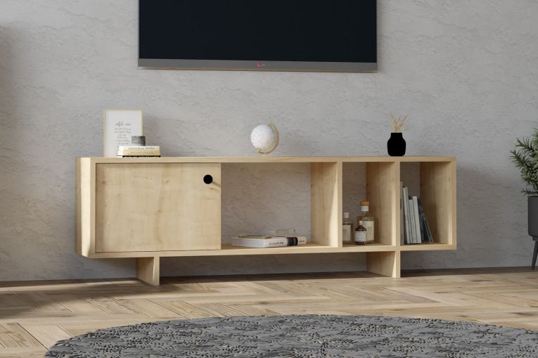 Mobile Porta tv Marrone Rovere Chiaro 4 Vani Un'anta 140x29x45h cm, Apertura Battente - Pralormo