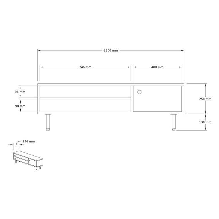 Mobile Porta tv Marrone Rovere Chiaro un Ripiano Un'anta 120x30x38h cm, 3 Vani - Metomaha