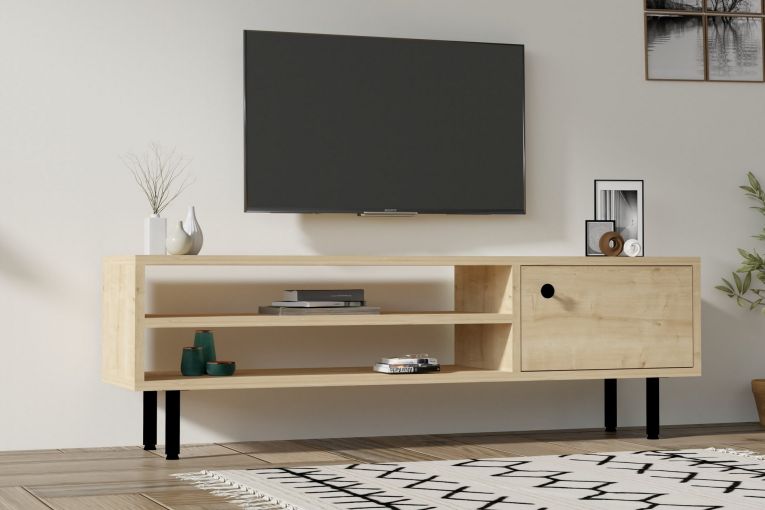Mobile Porta tv Marrone Rovere Chiaro un Ripiano Un'anta 120x30x38h cm, 3 Vani - Metomaha