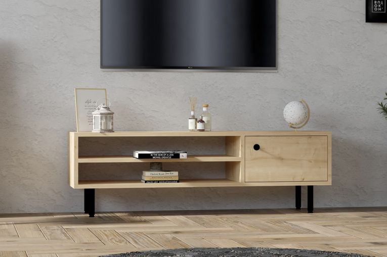 Mobile Porta tv Marrone Rovere Chiaro un Ripiano Un'anta 120x30x38h cm, 3 Vani - Metomaha