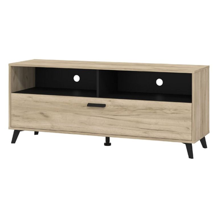Mobile Porta tv Marrone Rovere Grigio Nero 3 Ripiani Un'anta 137.5x40x57.5h cm, 4 Vani - Platania
